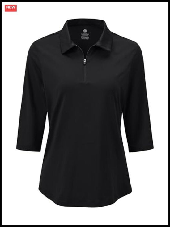 Tops - Women's 3/4 Sleeve Quarter Zip Golf Polo Quick Dry Athletic Top